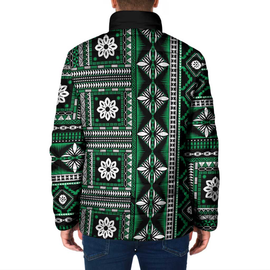 Fiji Masi Tapa Pattern Green Padded Jacket - Polynesian Pride