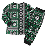 Fiji Masi Tapa Pattern Green Christmas Pajama Set - Polynesian Pride