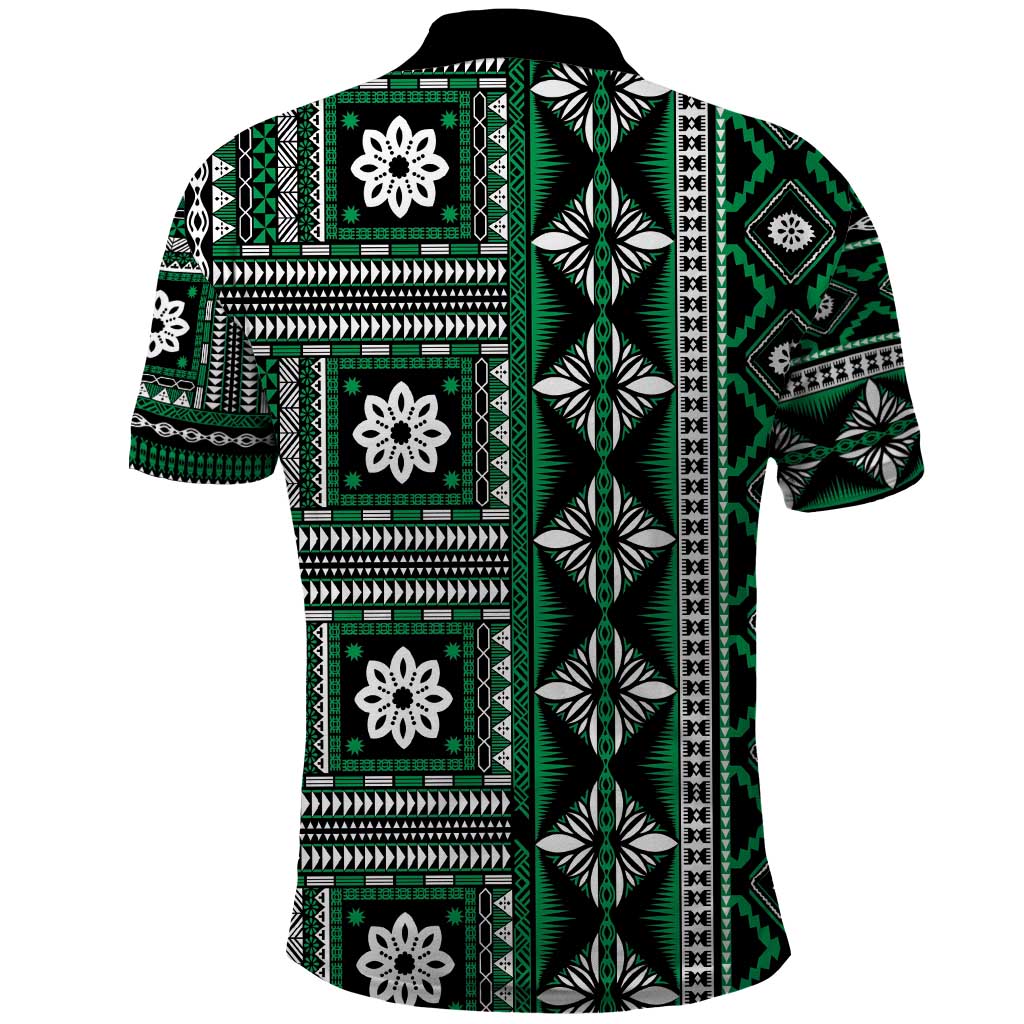 Fiji Masi Tapa Pattern Green Polo Shirt - Polynesian Pride