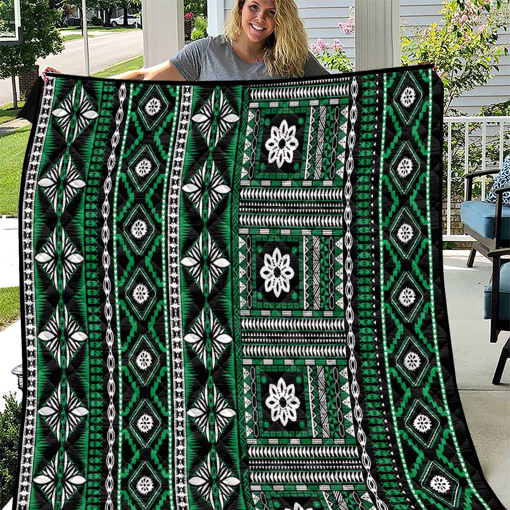 Fiji Masi Tapa Pattern Green Quilt - Polynesian Pride