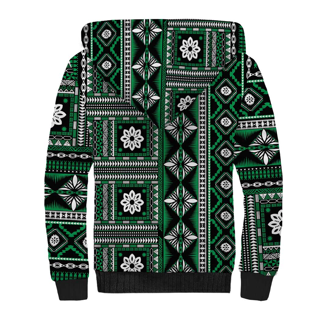 Fiji Masi Tapa Pattern Green Sherpa Hoodie - Polynesian Pride