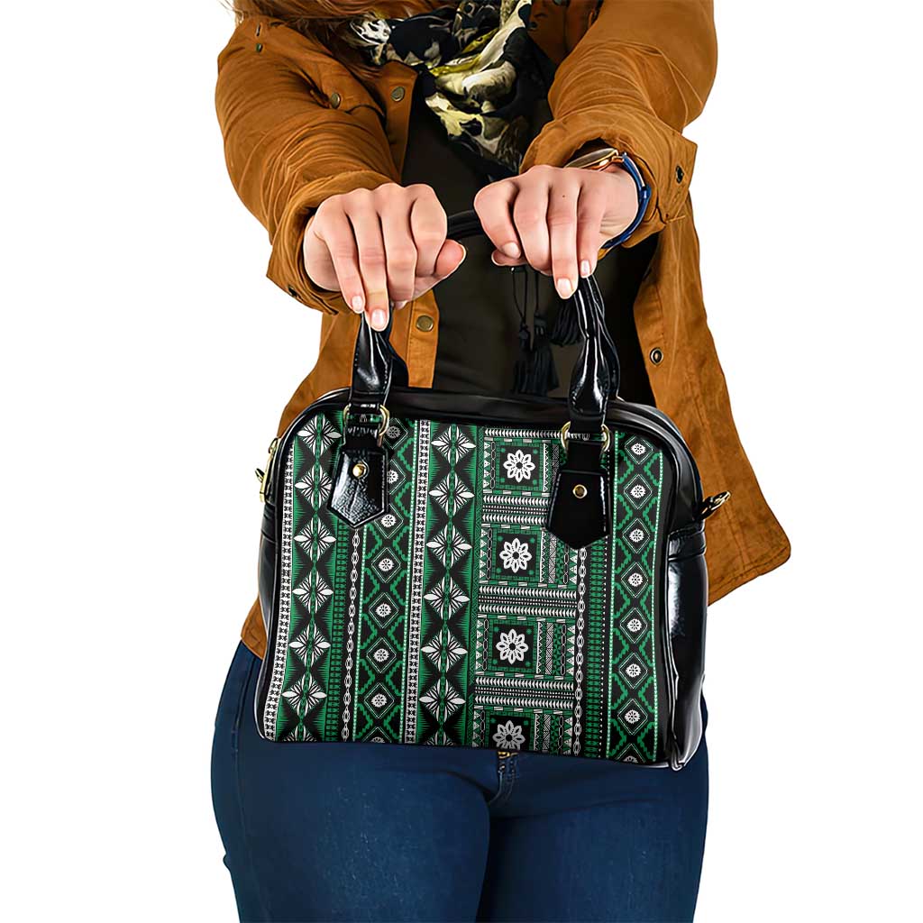 Fiji Masi Tapa Pattern Green Shoulder Handbag - Polynesian Pride
