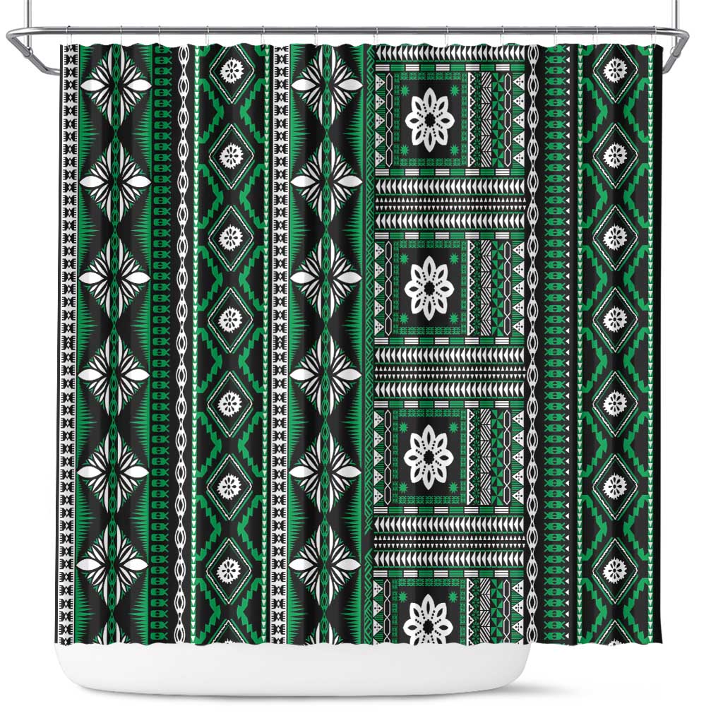 Fiji Masi Tapa Pattern Green Shower Curtain - Polynesian Pride
