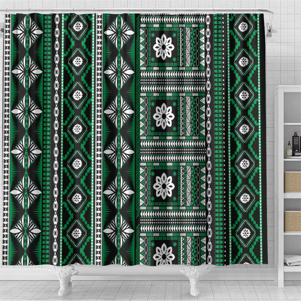Fiji Masi Tapa Pattern Green Shower Curtain - Polynesian Pride