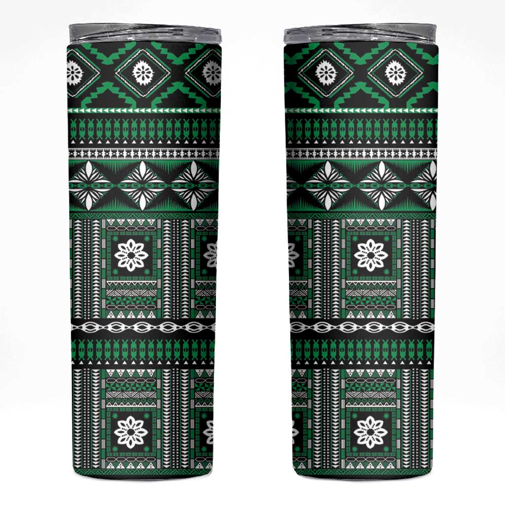 Fiji Masi Tapa Pattern Green Skinny Tumbler - Polynesian Pride