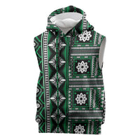 Fiji Masi Tapa Pattern Green Sleeveless Hoodie - Polynesian Pride