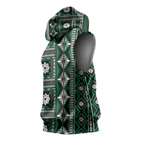 Fiji Masi Tapa Pattern Green Sleeveless Hoodie - Polynesian Pride