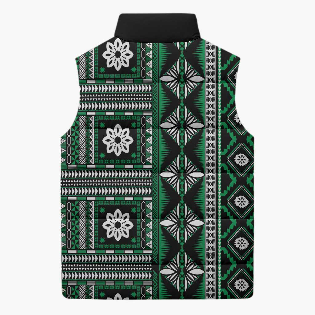 Fiji Masi Tapa Pattern Green Sleeveless Puffer Jacket - Polynesian Pride