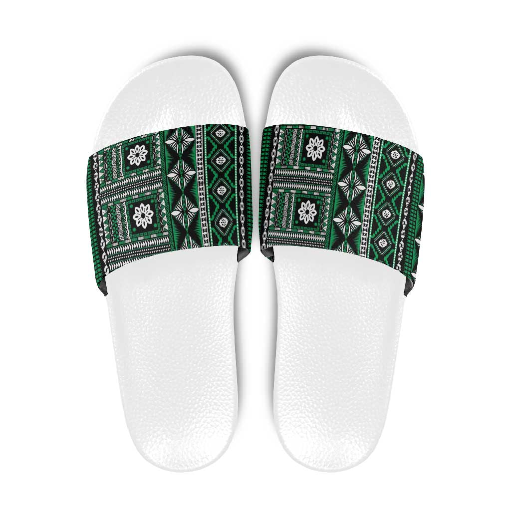 Fiji Masi Tapa Pattern Green Slide Sandals - Polynesian Pride