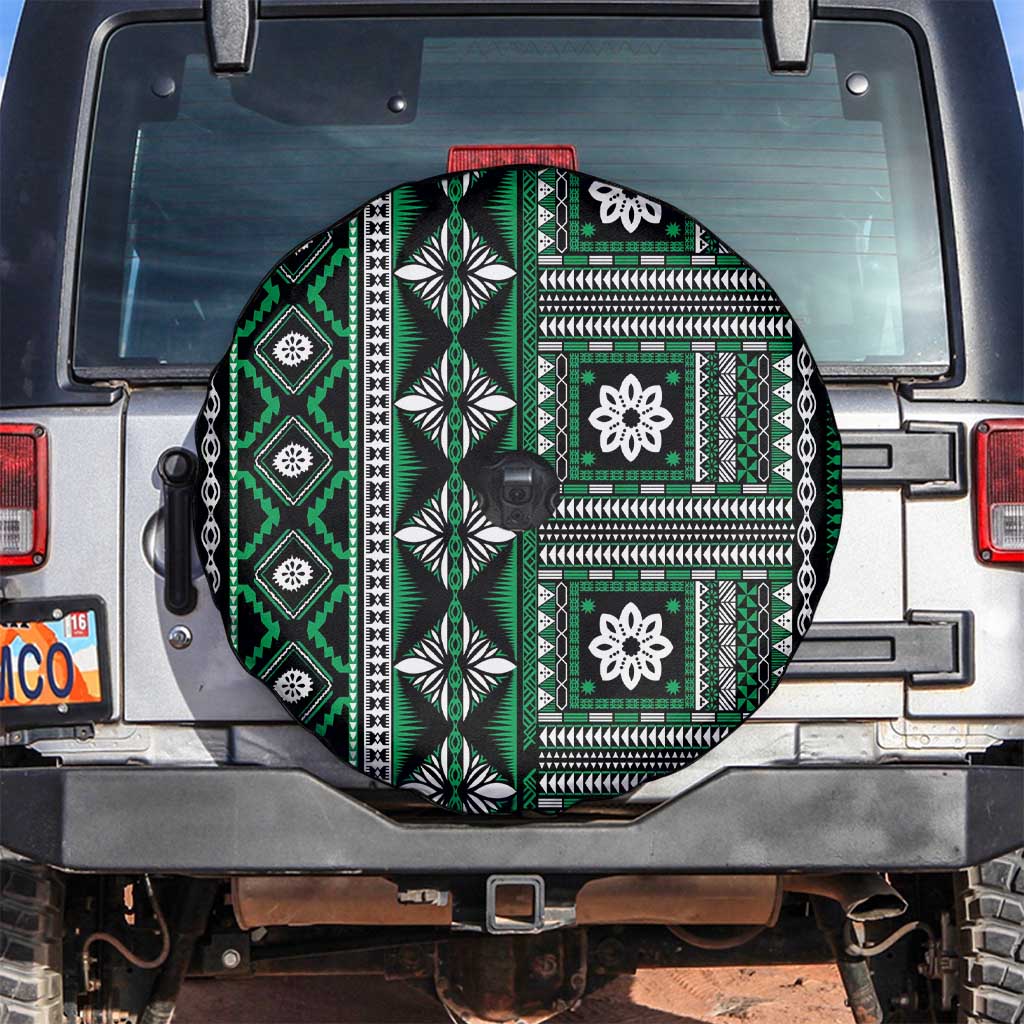 Fiji Masi Tapa Pattern Green Spare Tire Cover - Polynesian Pride