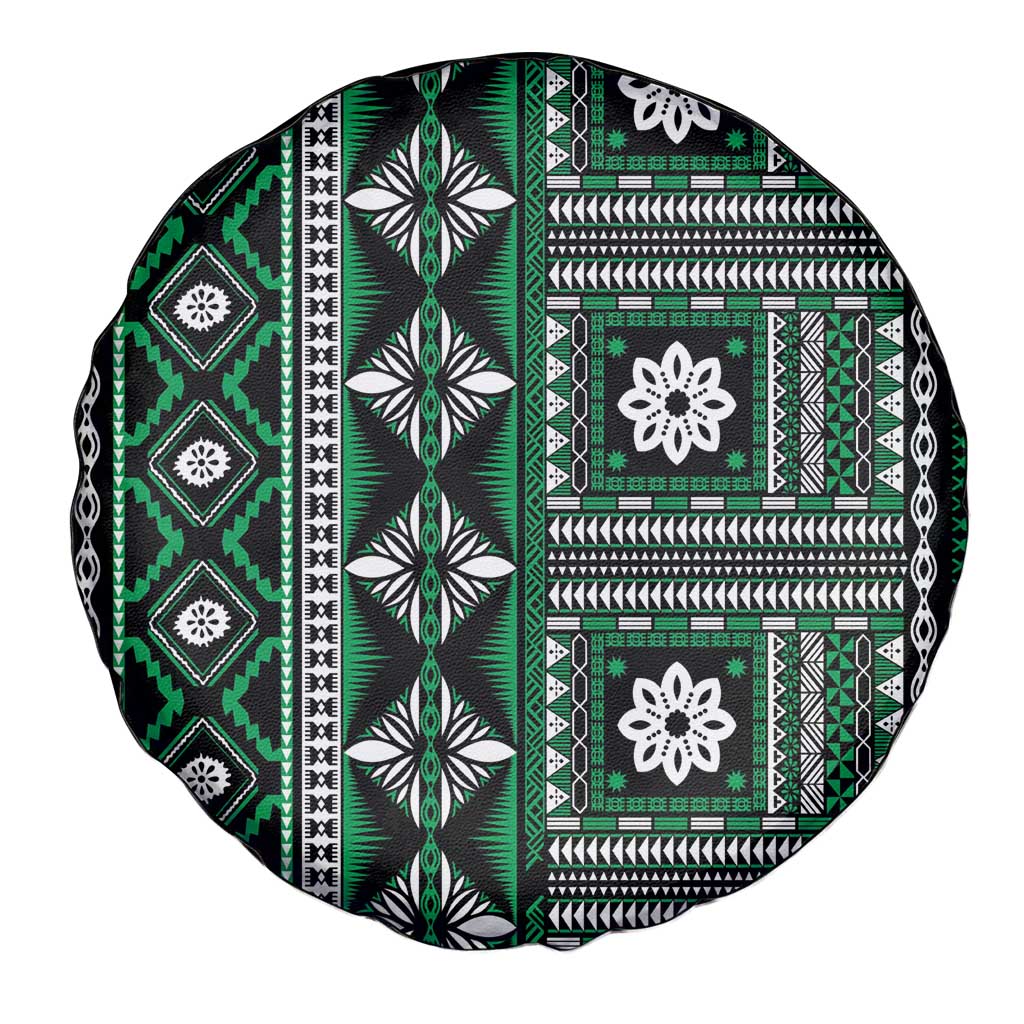Fiji Masi Tapa Pattern Green Spare Tire Cover - Polynesian Pride