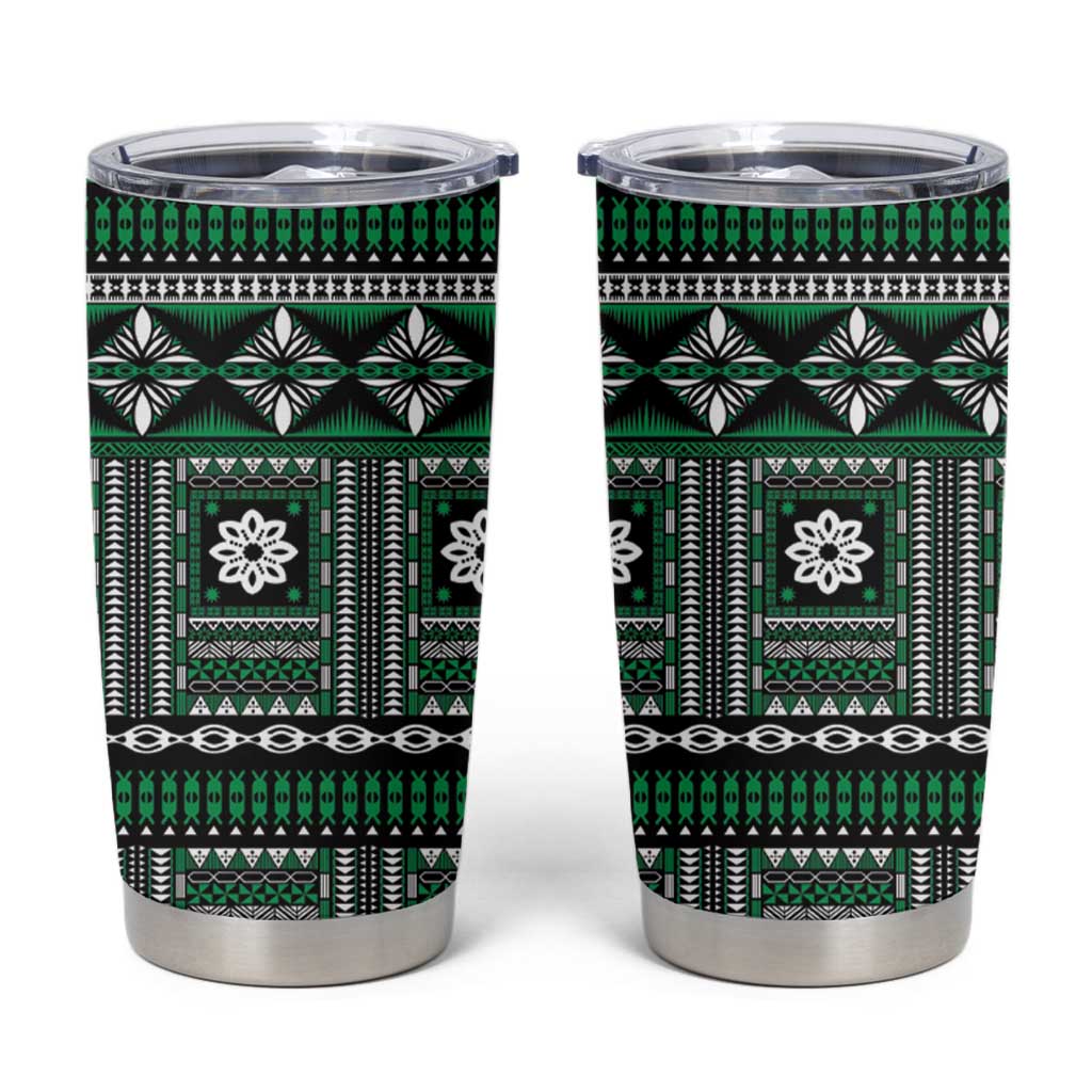 Fiji Masi Tapa Pattern Green Tumbler Cup - Polynesian Pride