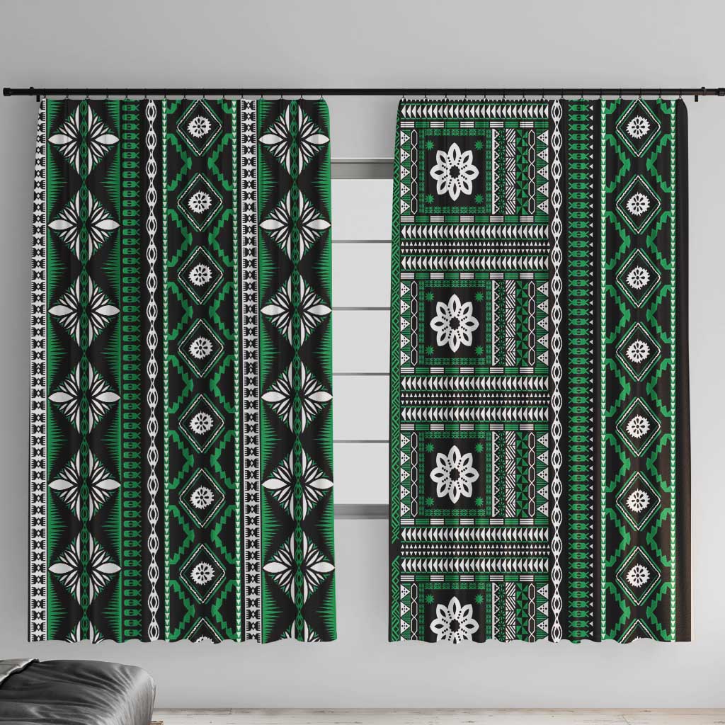 Fiji Masi Tapa Pattern Green Window Curtain - Polynesian Pride