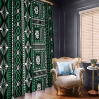 Fiji Masi Tapa Pattern Green Window Curtain - Polynesian Pride