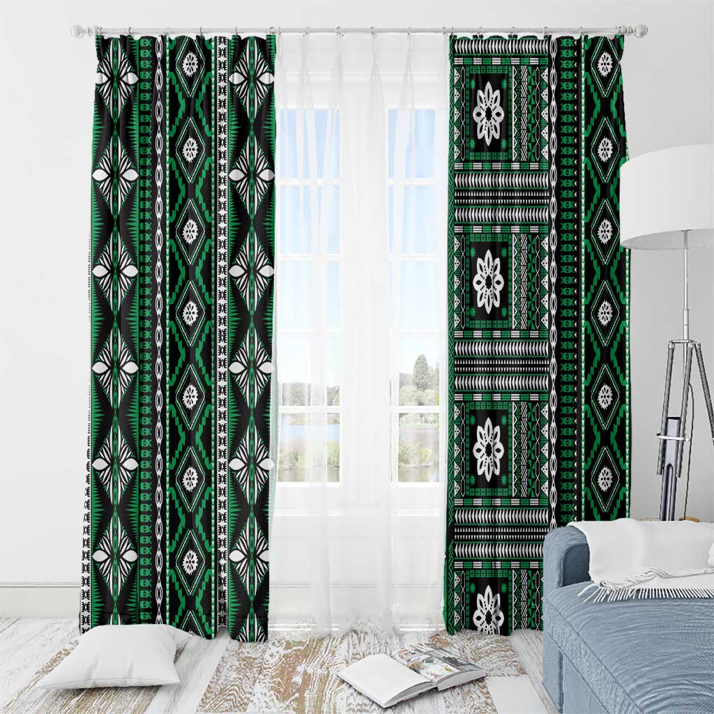 Fiji Masi Tapa Pattern Green Window Curtain - Polynesian Pride