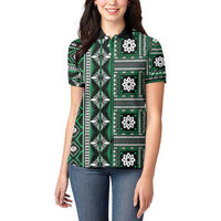 Fiji Masi Tapa Pattern Green Women Polo Shirt - Polynesian Pride