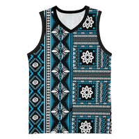 Fiji Masi Tapa Pattern Blue Basketball Jersey - Polynesian Pride
