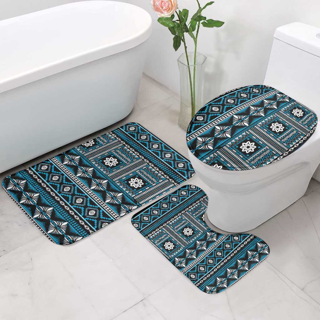 Fiji Masi Tapa Pattern Blue Bathroom Set - Polynesian Pride