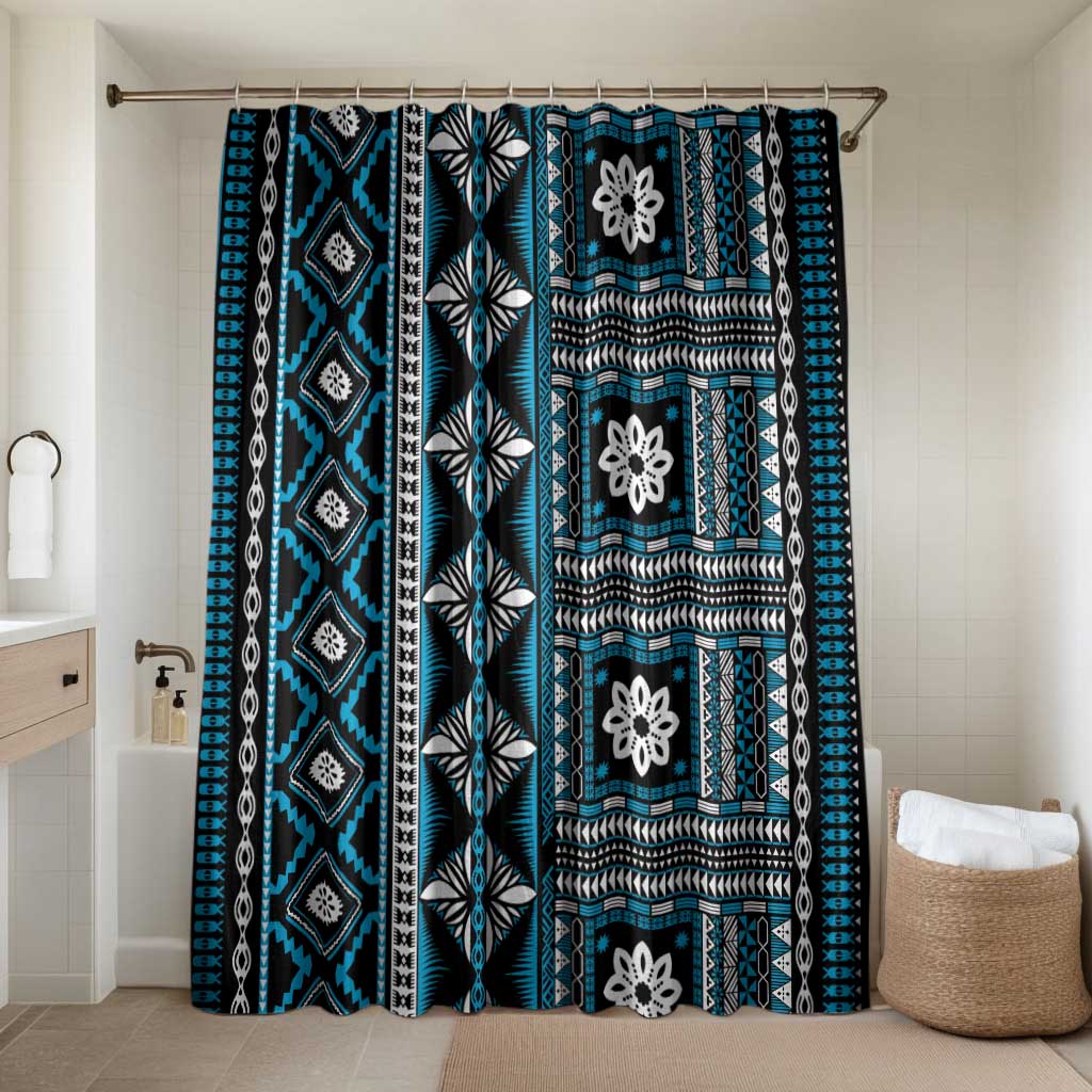 Fiji Masi Tapa Pattern Blue Bathroom Set - Polynesian Pride