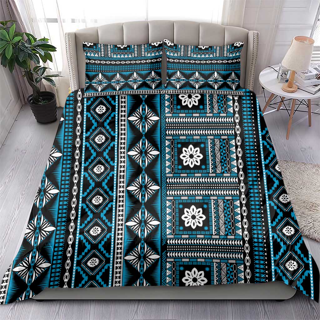Fiji Masi Tapa Pattern Blue Bedding Set - Polynesian Pride