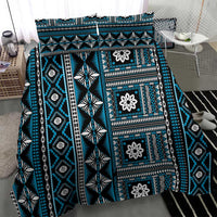 Fiji Masi Tapa Pattern Blue Bedding Set - Polynesian Pride