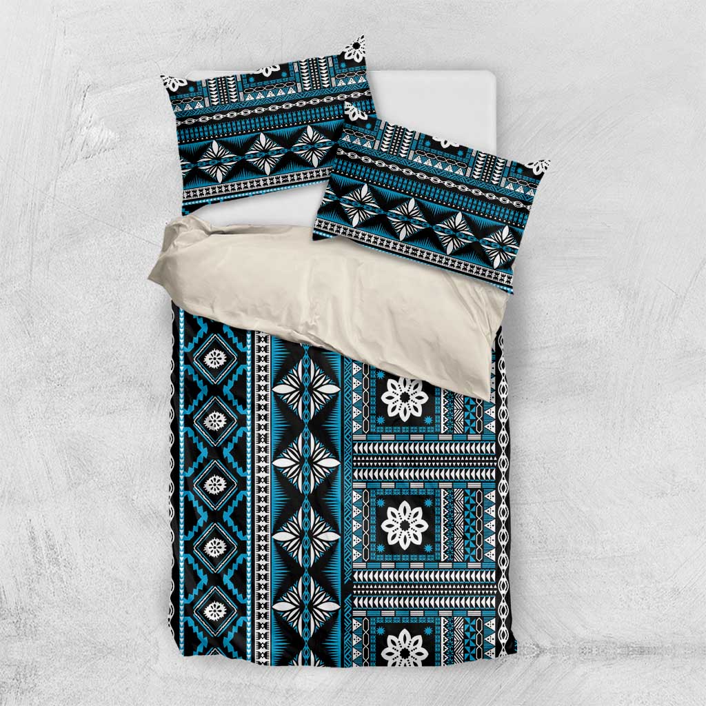 Fiji Masi Tapa Pattern Blue Bedding Set - Polynesian Pride