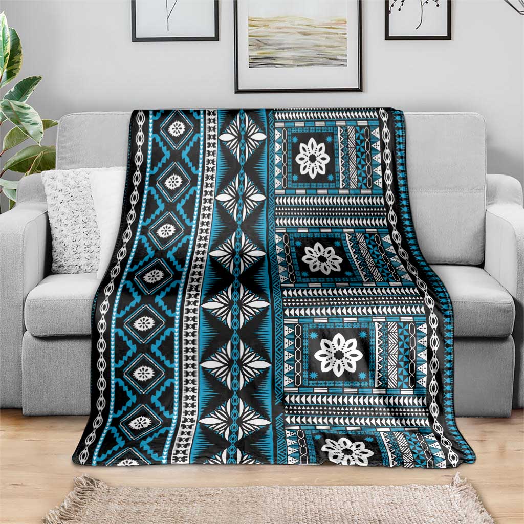 Fiji Masi Tapa Pattern Blue Blanket - Polynesian Pride