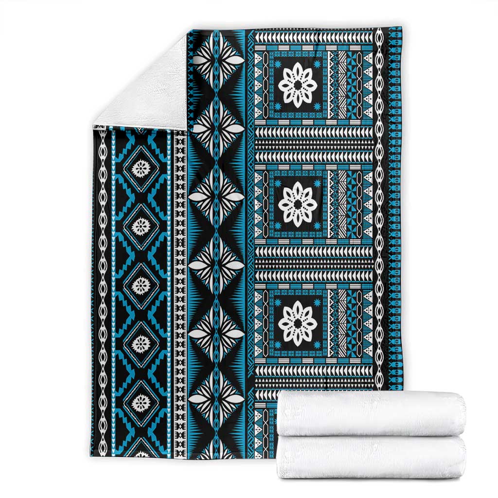 Fiji Masi Tapa Pattern Blue Blanket - Polynesian Pride