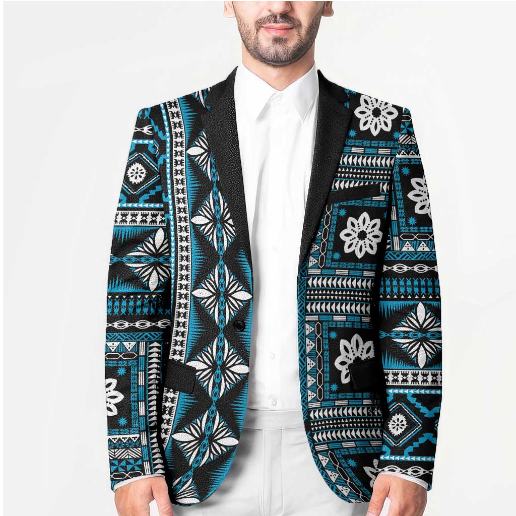 Fiji Masi Tapa Pattern Blue Blazer - Polynesian Pride