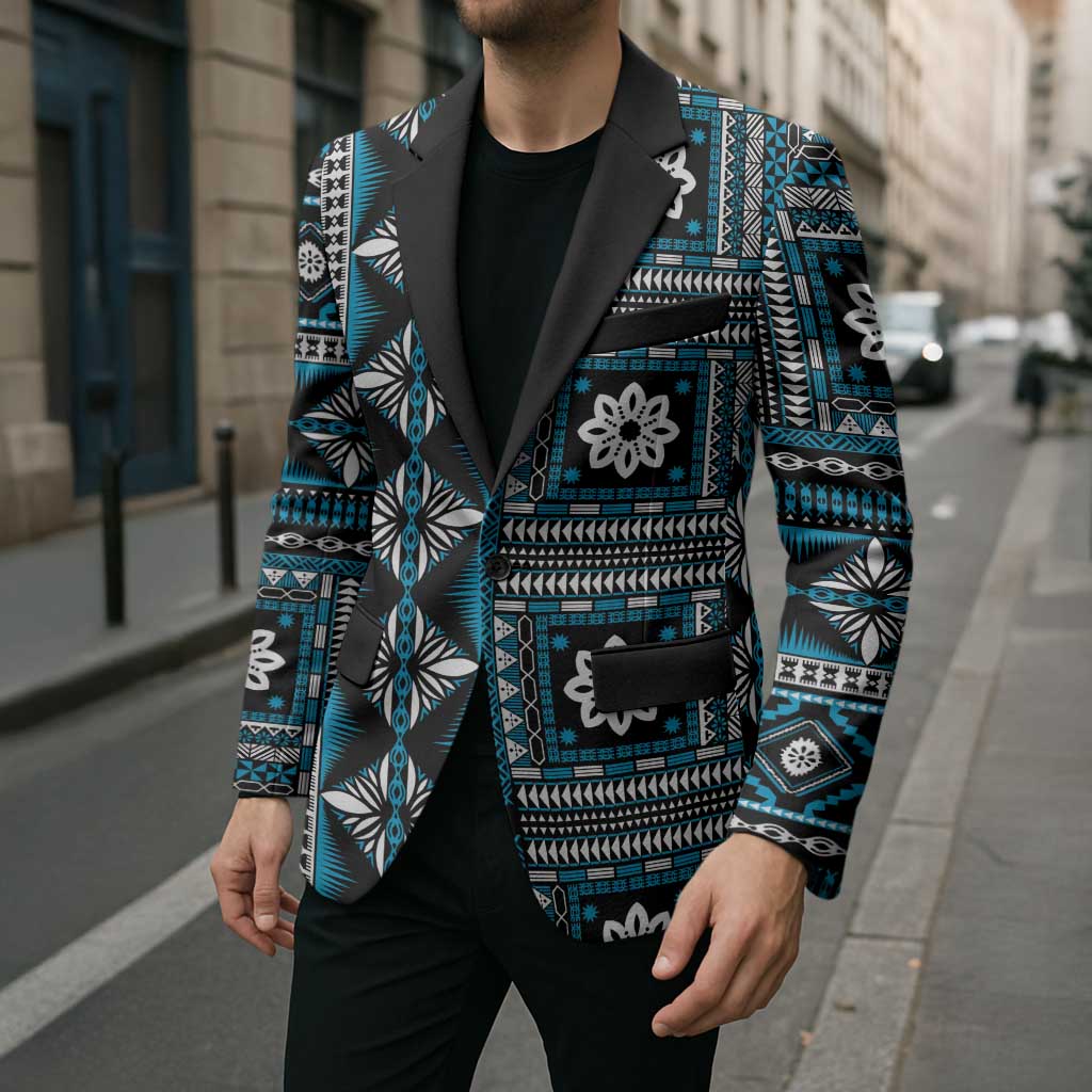 Fiji Masi Tapa Pattern Blue Blazer - Polynesian Pride