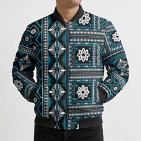 Fiji Masi Tapa Pattern Blue Bomber Puffer Jacket - Polynesian Pride