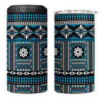 Fiji Masi Tapa Pattern Blue 4 in 1 Can Cooler Tumbler - Polynesian Pride