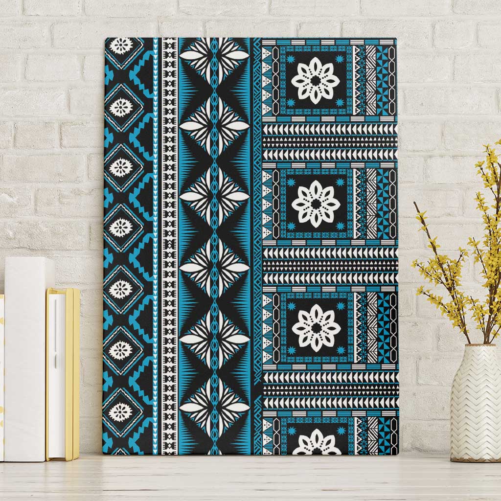 Fiji Masi Tapa Pattern Blue Canvas Wall Art - Polynesian Pride