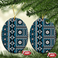 Fiji Masi Tapa Pattern Blue Ceramic Ornament - Polynesian Pride