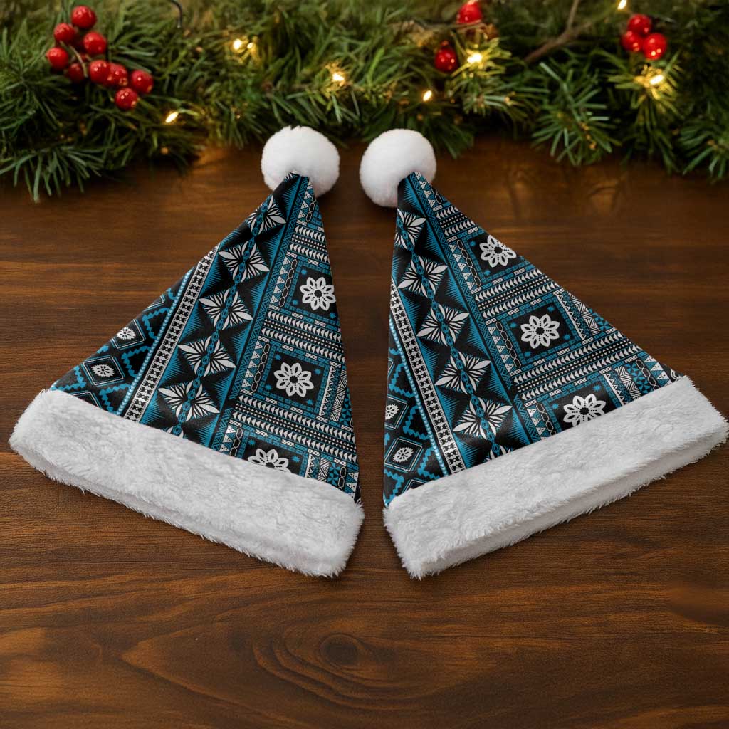 Fiji Masi Tapa Pattern Blue Christmas Santa Hat - Polynesian Pride