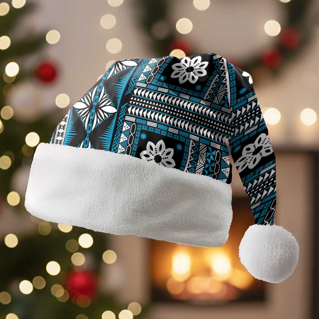 Fiji Masi Tapa Pattern Blue Christmas Santa Hat - Polynesian Pride
