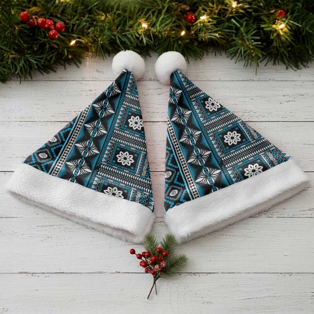 Fiji Masi Tapa Pattern Blue Christmas Santa Hat - Polynesian Pride