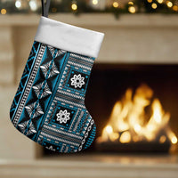 Fiji Masi Tapa Pattern Blue Christmas Stocking - Polynesian Pride