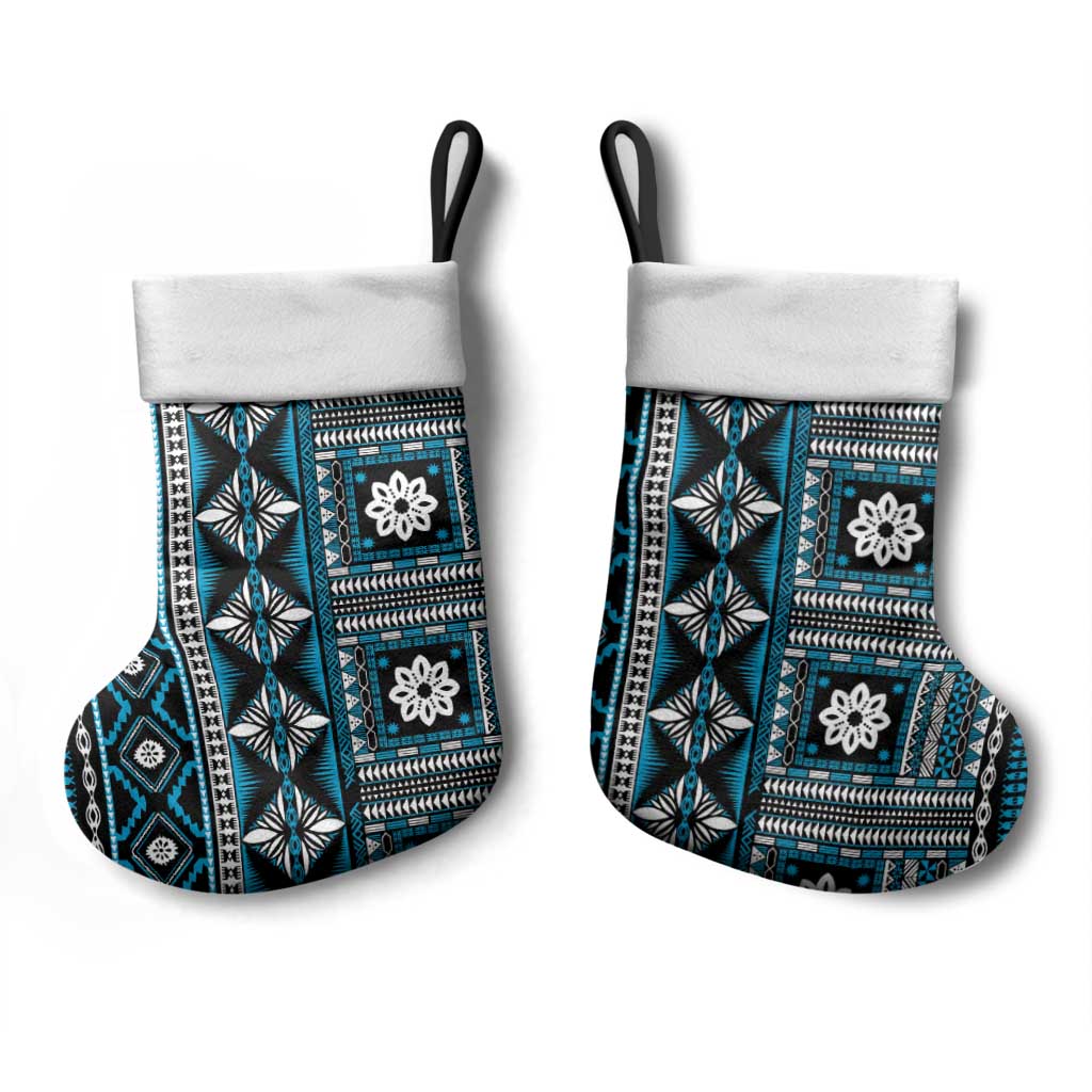 Fiji Masi Tapa Pattern Blue Christmas Stocking - Polynesian Pride