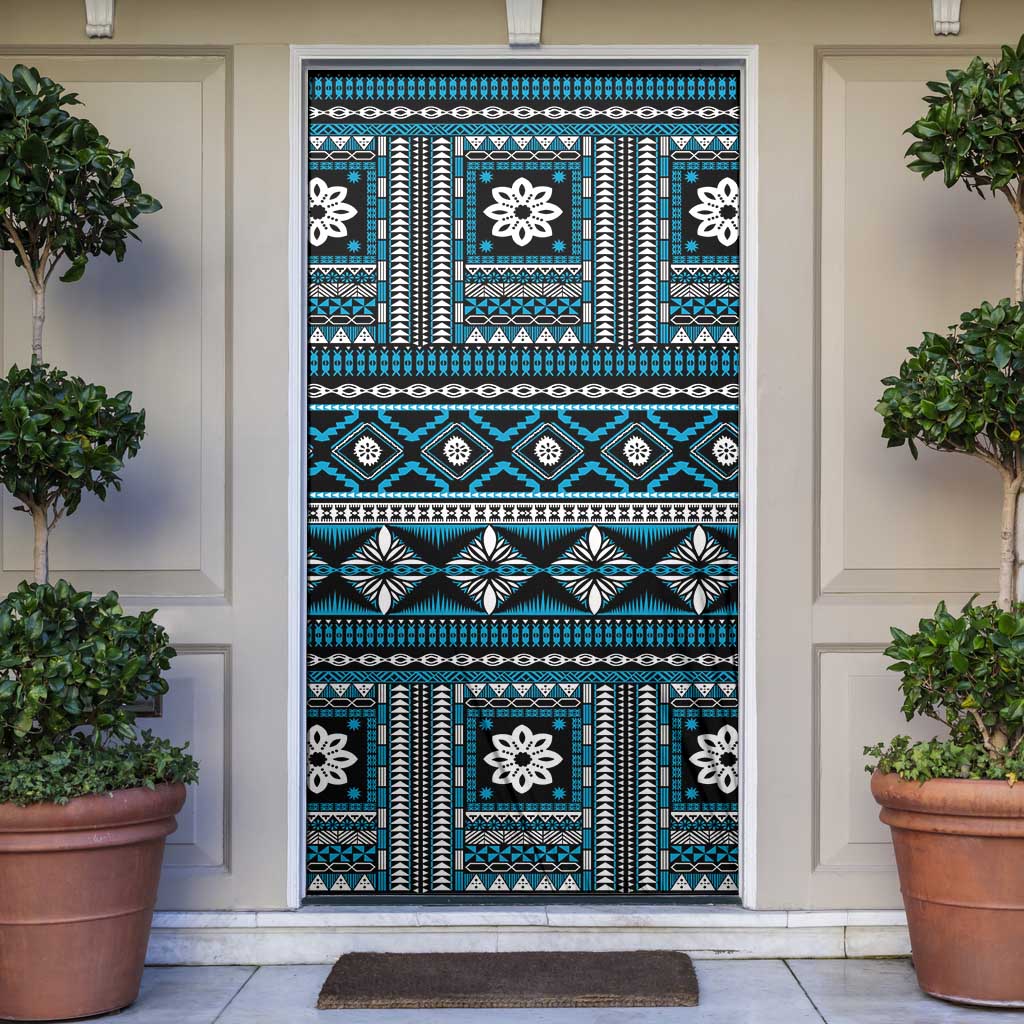 Fiji Masi Tapa Pattern Blue Door Cover - Polynesian Pride