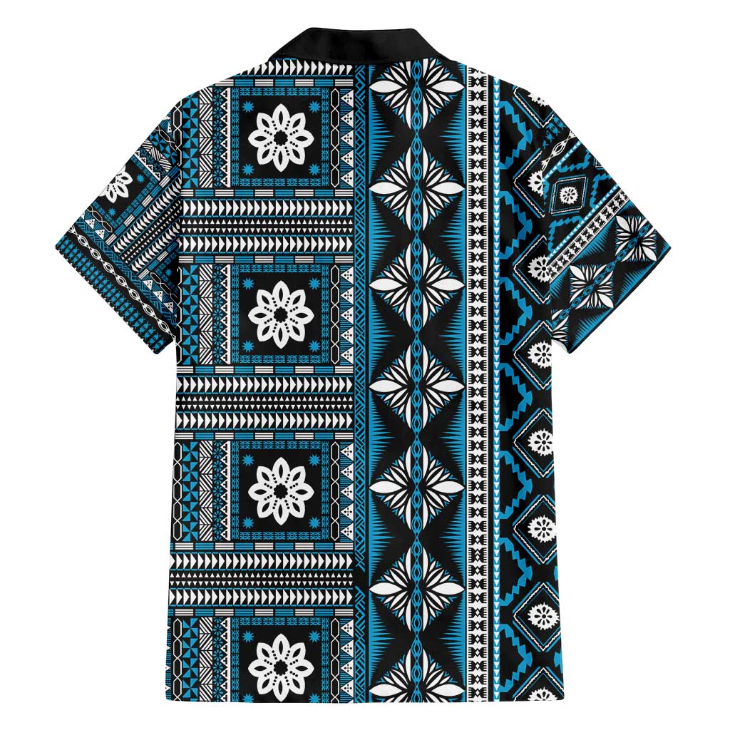 Fiji Masi Tapa Pattern Blue Family Matching Tank Maxi Dress and Hawaiian Shirt - Polynesian Pride