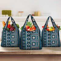 Fiji Masi Tapa Pattern Blue Grocery Bag - Polynesian Pride