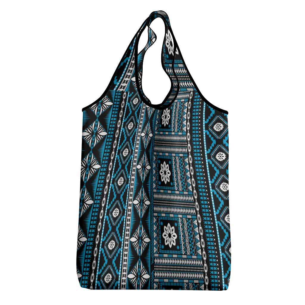 Fiji Masi Tapa Pattern Blue Grocery Bag - Polynesian Pride