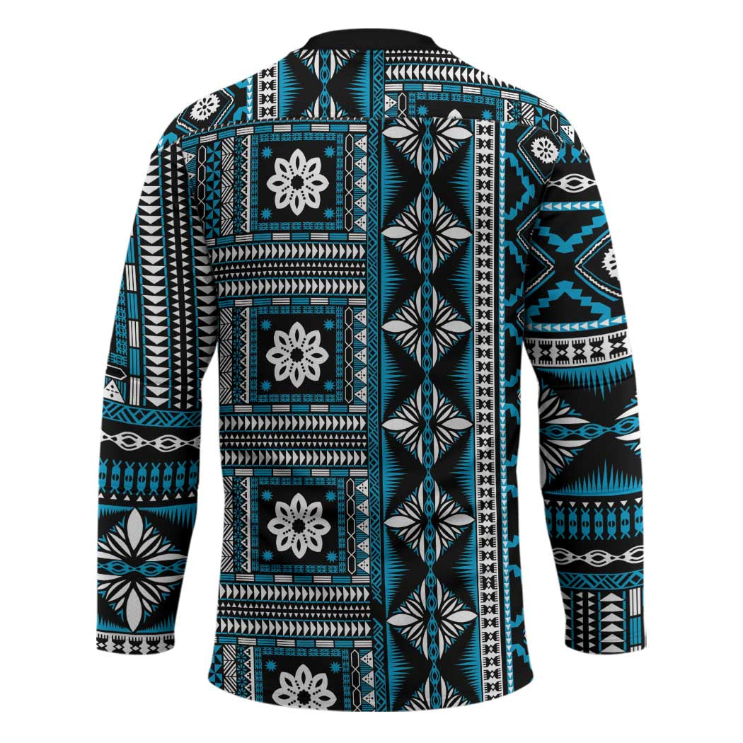Fiji Masi Tapa Pattern Blue Hockey Jersey - Polynesian Pride