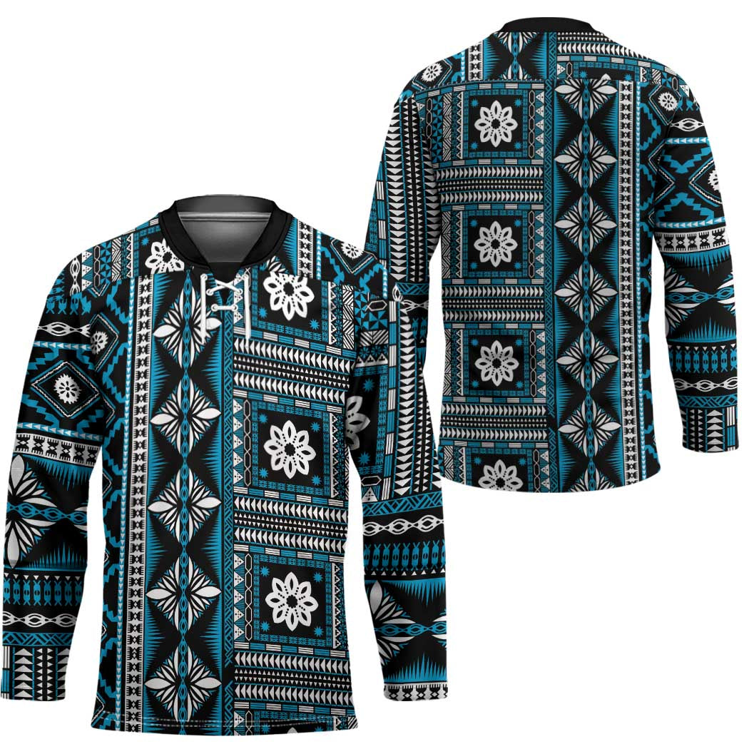 Fiji Masi Tapa Pattern Blue Hockey Jersey - Polynesian Pride