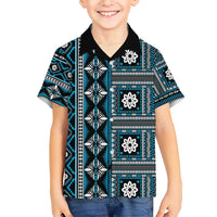 Fiji Masi Tapa Pattern Blue Kid Hawaiian Shirt - Polynesian Pride