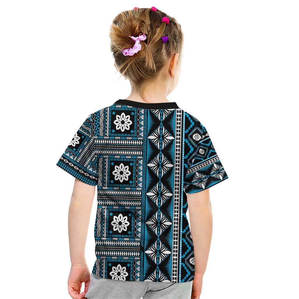 Fiji Masi Tapa Pattern Blue Kid T Shirt - Polynesian Pride