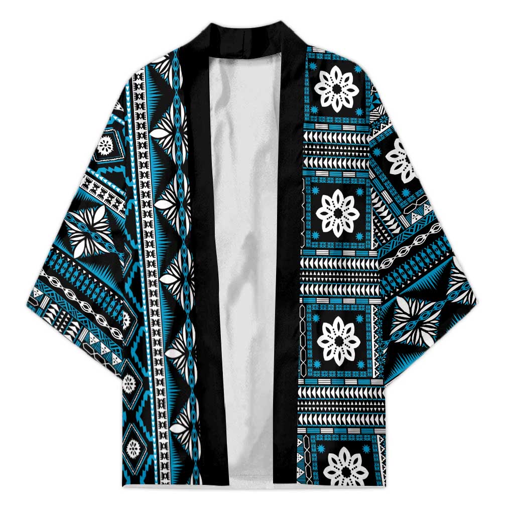 Fiji Masi Tapa Pattern Blue Kimono - Polynesian Pride