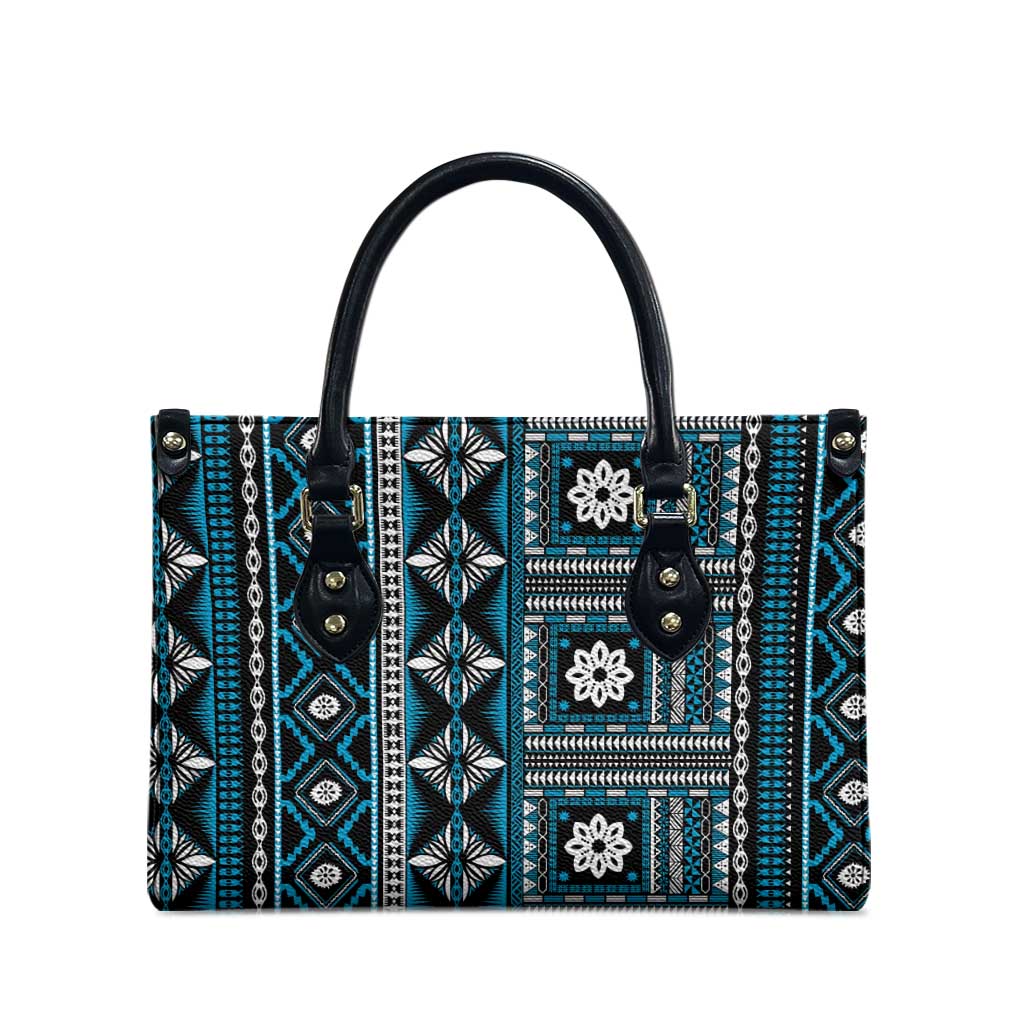 Fiji Masi Tapa Pattern Blue Leather Bag - Polynesian Pride
