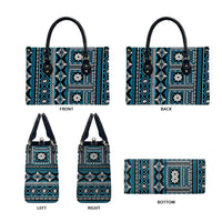 Fiji Masi Tapa Pattern Blue Leather Bag - Polynesian Pride